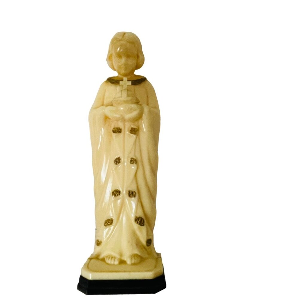 CMIP vory-Colored Statue Of Jesus Holding Orb On Black Base‎ 5 1/2" Religious